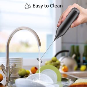 Milk Frother Handheld, BGFOX Drink Mixer Electric Handheld with Stainless Steel Stand, Rechargeable Frother for Coffee for Cappuccino, Latte, Protein Powder, Hot Chocolate, Matcha, Black