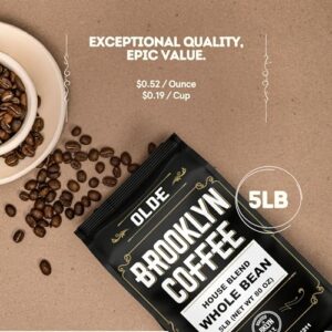 BROOKLYN COFFEE Whole Bean, House Blend Medium Roast (5lb) Balanced, Breakfast, Classic - Fresh Bulk Coffee Beans Roasted Weekly in NYC