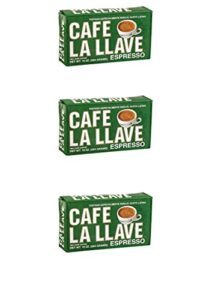 café la llave espresso, 100% pure coffee, rich and aromatic, fine-grind, dark-roast, 10-ounce vacuum sealed brick pack (3 pack)