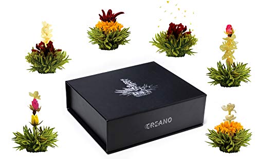 Creano Tea Flowers Mix 6pcs Set Blooming Tea Green Tea in Elegant Magnetic Box with Silver Embossing