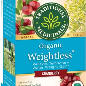 Traditional Medicinals Organic Weightless Cranberry Herbal Tea, Relieves Temporary Water Weight Gain, (Pack of 1) - 16 Tea Bags