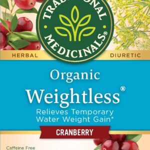 Traditional Medicinals Organic Weightless Cranberry Herbal Tea, Relieves Temporary Water Weight Gain, (Pack of 1) - 16 Tea Bags