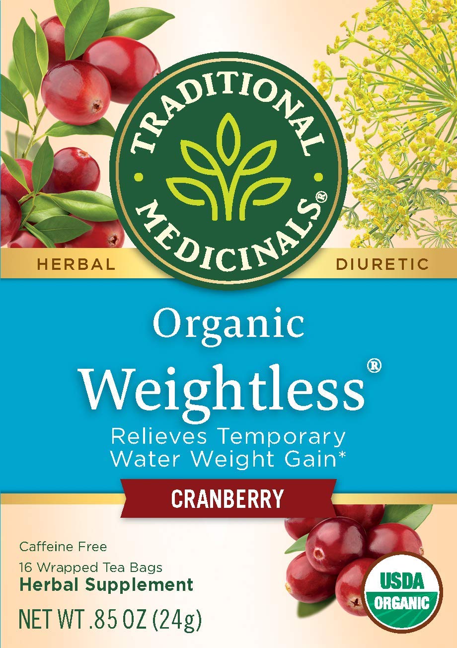 Traditional Medicinals Organic Weightless Cranberry Herbal Tea, Relieves Temporary Water Weight Gain, (Pack of 1) - 16 Tea Bags