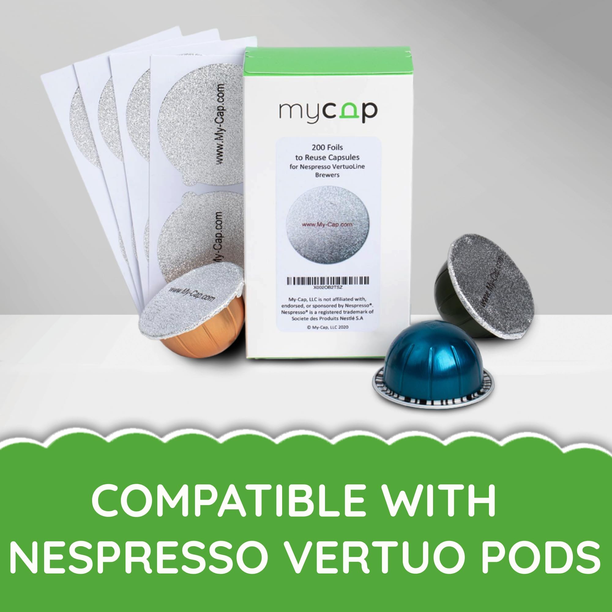 My-Cap 200 Foil Seals for Nespresso Vertuo Pods - Foil Lids to Reuse Nespresso VertuoLine Capsules - Aluminum Lids Seals Foil - Reuse your Nespresso Coffee Capsules (Pack of 200)