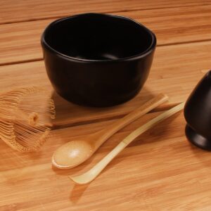 BambooMN Brand - Matcha Bowl Set (Includes Bowl, Rest, Tea Whisk, Chasaku, & Tea Spoon) 1 Set Black