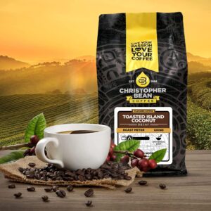 Christopher Bean Coffee - Toasted Island Coconut Flavored Coffee, (Decaf Ground) 100% Arabica, No Sugar, No Fats, Made with Non-GMO Flavorings, 12-Ounce Bag of Decaf Ground coffee