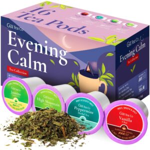 Evening Calm Tea K Cups Tea Variety Pack - 4 Flavors of Keurig Tea K-Cups for Stress Relief - Vanilla Chai, Peppermint, High Mountain, Jasmine Keurig Tea Pods - K Cup Tea Pods for Keurig