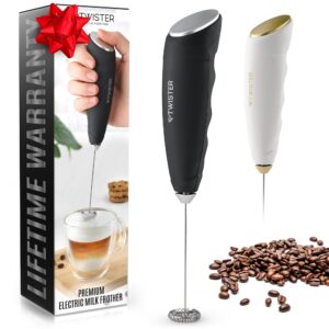 zulay kitchen powerful milk frother handheld - easy-to-grip hand mixer electric - twister-design mini mixer for powder drinks - coffee frother handheld & mixer electric handheld - (black/silver)