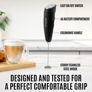 Zulay Kitchen Powerful Milk Frother Handheld - Easy-to-Grip Hand Mixer Electric - Twister-Design Mini Mixer for Powder Drinks - Coffee Frother Handheld & Mixer Electric Handheld - (Black/Silver)
