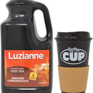 Luzianne Unsweetened Tea Concentrate 64 Ounce Bottle with By The Cup Travel Cup