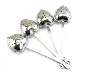 long grip tea filter, stainless steel heart shaped tea infuser spoons