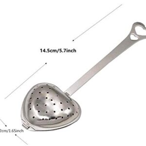 Long Grip Tea Filter, Stainless Steel Heart Shaped Tea Infuser Spoons