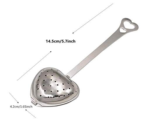 Long Grip Tea Filter, Stainless Steel Heart Shaped Tea Infuser Spoons