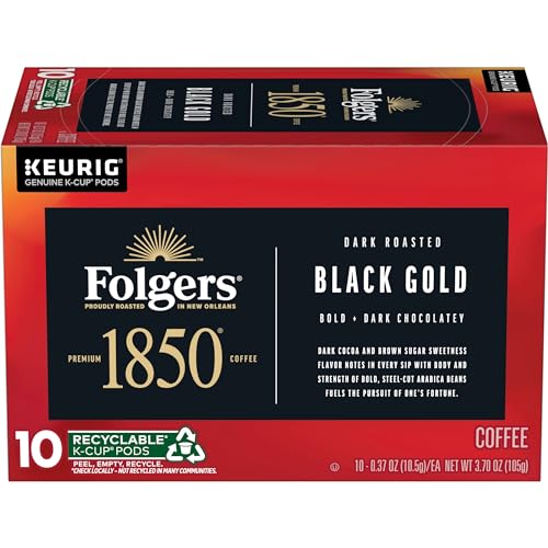 1850 by Folgers Black Gold Dark Roast Coffee, 10 Keurig K-Cup Pods