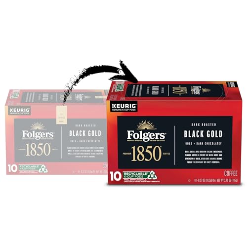 1850 by Folgers Black Gold Dark Roast Coffee, 10 Keurig K-Cup Pods