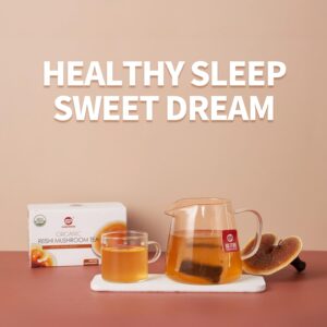 GANOHERB Organic Reishi Mushroom Tea, Adaptogen Ganoderma Lucidum Herbal Tea for Immune Health Boost, Stress Relief, 100% USDA Organic, Caffeine-Free, No Sugar, 25 Count (Pack of 1)