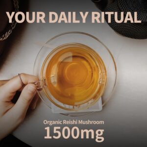 GANOHERB Organic Reishi Mushroom Tea, Adaptogen Ganoderma Lucidum Herbal Tea for Immune Health Boost, Stress Relief, 100% USDA Organic, Caffeine-Free, No Sugar, 25 Count (Pack of 1)