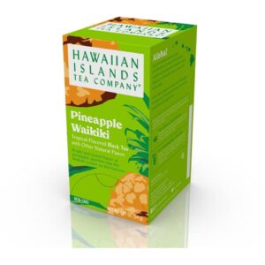 hawaiian islands tea company pineapple waikiki black tea, all natural - 20 teabags (1 box)