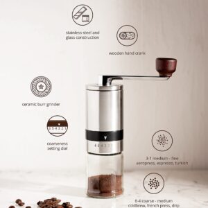 Laguna Pacific Manual Coffee Bean Grinder | 6 Coarseness Settings | Espresso Grinder, Cold Brew, French Press, Drip, | Burr Coffee Hand Grinder Coffee Mill | Home, Portable, Camping, Travel