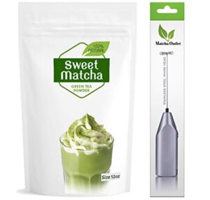 sweet matcha latte green tea powder japanese mix 12oz with electric milk frother