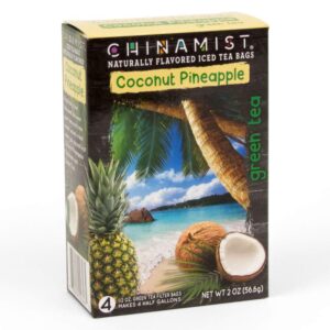 china mist iced tea – coconut pineapple green tea infusion – refreshing and delicious – each tea bag yields 1/2 gallon – 4 bags.