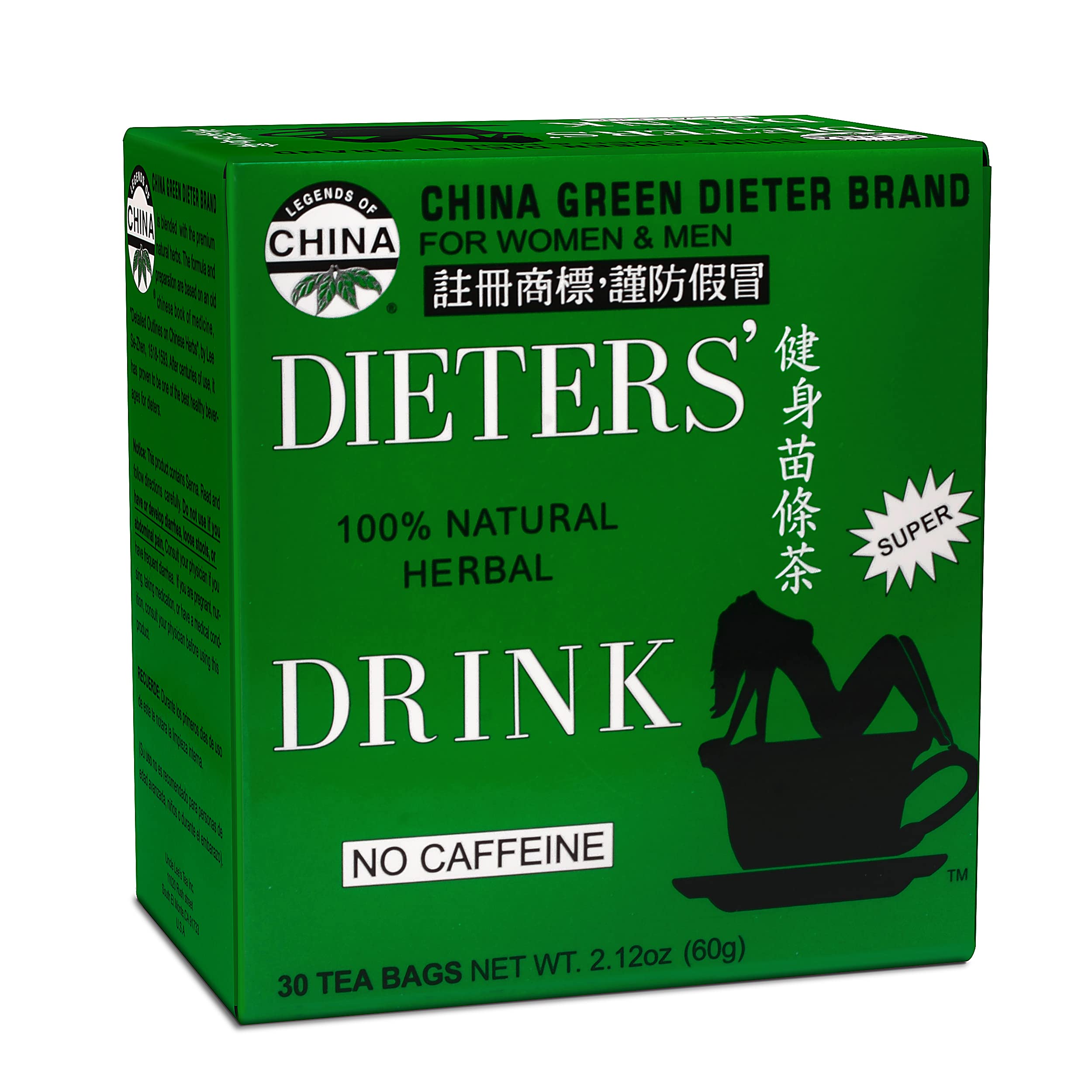 Uncle Lee's Tea Body Slim Dieter Tea, Caffeine Free Chinese Herbal Tea with Senna Leaves and Natural Lemon Flavor, Keep Your Diet on Track for a Healthy Weight, 30 Tea Bags Per Box