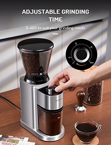 TWOMEOW Conical Burr Coffee Grinder Electric, Anti-static Coffee Bean Grinder with 24 Grind Settings for Espresso/Drip/Pour Over/Cold Brew/French Press Coffee Maker,Stainless Steel