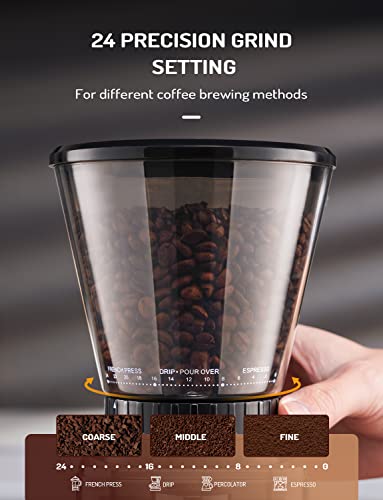 TWOMEOW Conical Burr Coffee Grinder Electric, Anti-static Coffee Bean Grinder with 24 Grind Settings for Espresso/Drip/Pour Over/Cold Brew/French Press Coffee Maker,Stainless Steel