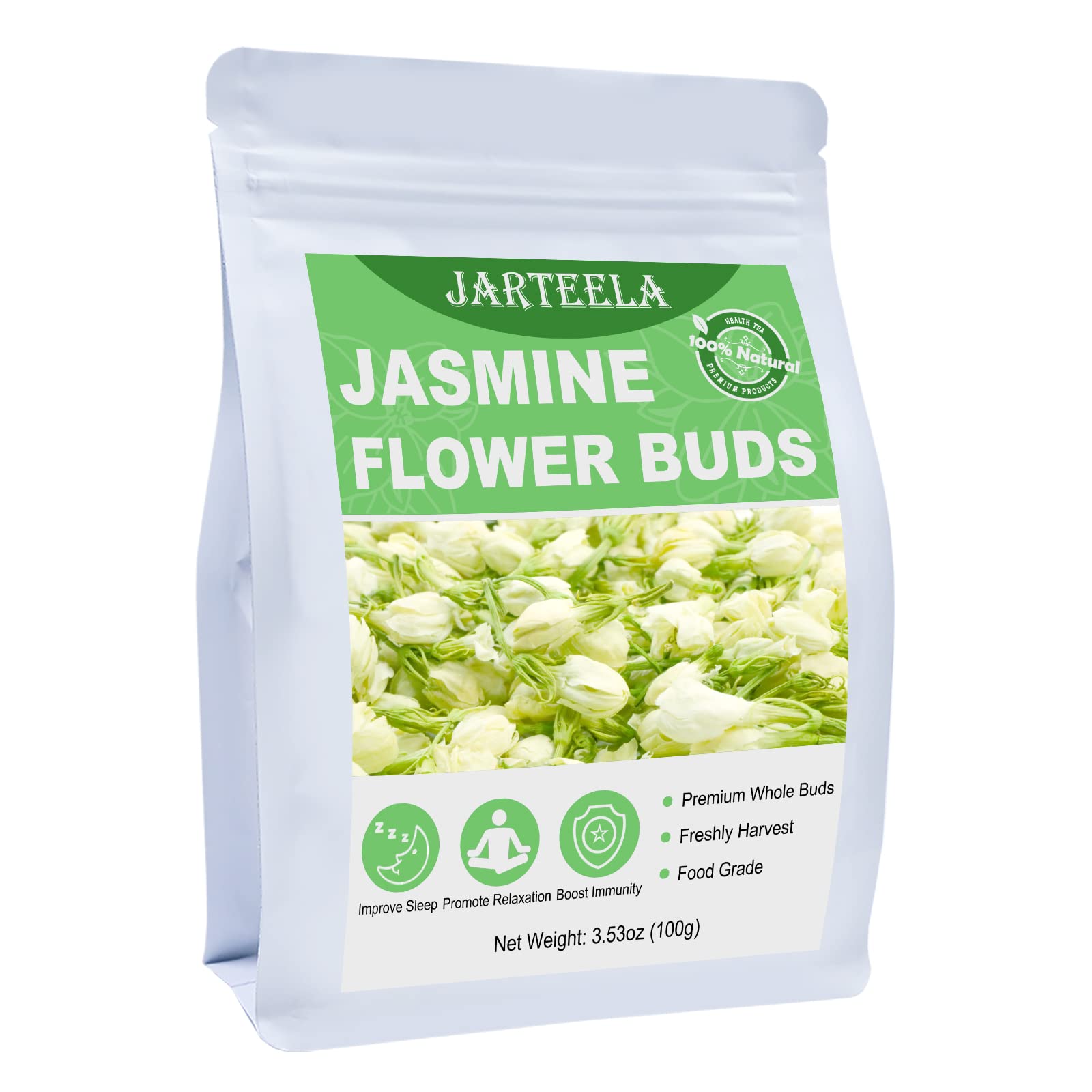 Jarteela - Jasmine Flowers Dried - 3.53oz/100g - Edible Dried Jasmine Flowers - Non-GMO - Caffeine-free - Blends Well With Tea