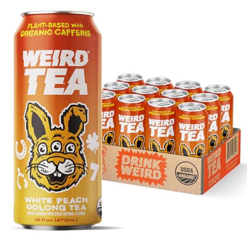 Drink Weird - Weird Tea, White Peach Oolong Tea, Certified Organic Functional Iced Tea with 160mg of Natural Caffeine, 12 Pack of 16oz Cans