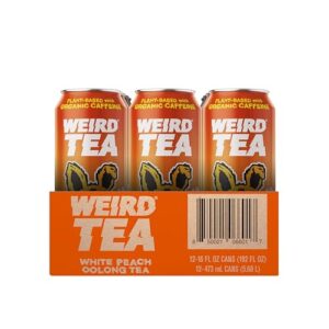 Drink Weird - Weird Tea, White Peach Oolong Tea, Certified Organic Functional Iced Tea with 160mg of Natural Caffeine, 12 Pack of 16oz Cans