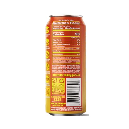 Drink Weird - Weird Tea, White Peach Oolong Tea, Certified Organic Functional Iced Tea with 160mg of Natural Caffeine, 12 Pack of 16oz Cans