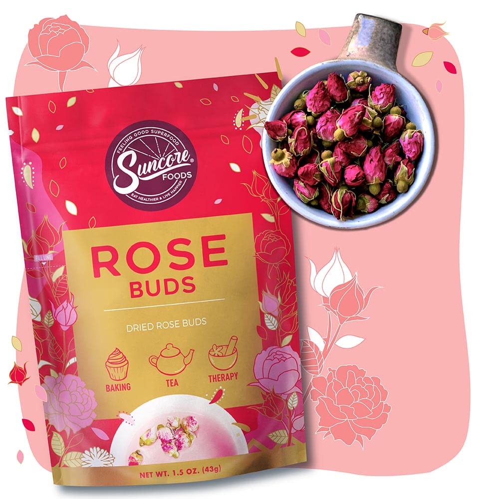 Suncore Foods Dried Rose Buds Bloom, Caffeine-Free Tea, Gluten-Free, Non-GMO, 1.5oz (1 Pack)
