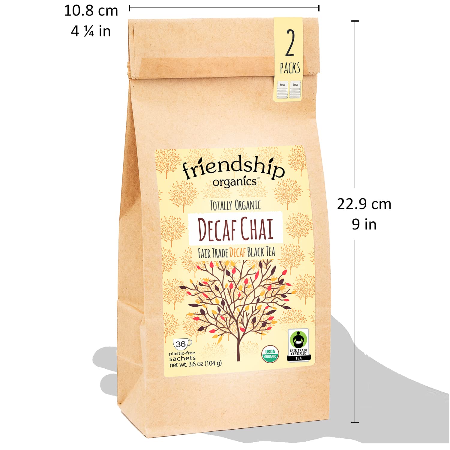 Friendship Organics Decaf Chai Tea Bags, Organic and Fair Trade 36 count