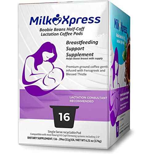 Lactation Supplement Coffee Pods Boost Milk Flow 16 Count Ground Breastfeeding Support Coffee Infused with Fenugreek and Blessed Thistle, Compatible with Keurig Brewers