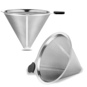 meichu pour over coffee filter 2pcs, stainless steel coffee filter, paperless reusable cone coffee dripper