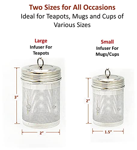 URBAN ESCAPE Tea Steeper For-Loose Tea Leaf (2 PACK-LARGE for Teapot/Kettle & SMALL for Mug/Cup 20oz) Tea Infuser Tea Diffuser Extra Fine Mesh Stainless Steel Tea Strainer Ball Colador Infusor té