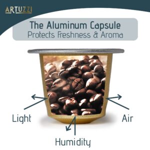 Artuzzi 60ct Decaf Espresso Pods For Nespresso Compatible Capsules Machines | Aluminum Decaffeinated Coffee Capsules I Recyclable I 100% Arabica Italian Roast