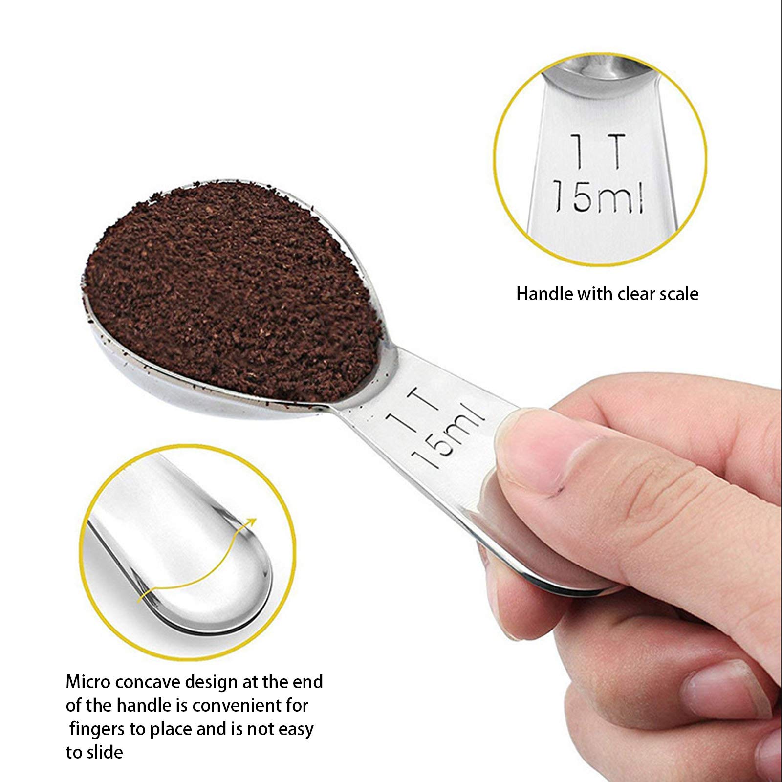 coffee scoop 3-piece set Stainless steel tablespoon measure spoon, Coffee scoop 1 tablespoon(15 ml, silver) Suitable for ground coffee, Milk, Powder brewing