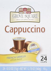 grove square cappuccino cups, french vanilla, single serve cup for keurig k-cup brewers, 24 count (pack of 2)