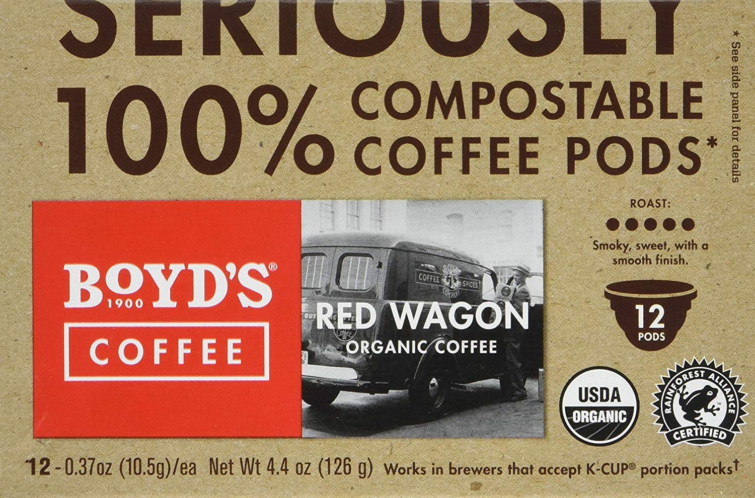 Boyd's Coffee Organic Red Wagon Coffee - Dark Roast - Single serve pods (72 Count)