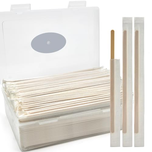 Bamboo Coffee Stirrers Individually Wrapped 200 Count in Storage Box – Coffee Stir Sticks 5.5 inch Coffee Bar Disposable individually wrapped coffee stirrers for Coffee and Cocktail