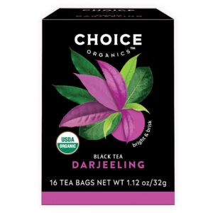 choice organics - organic darjeeling tea (6 pack) - fair trade - compostable - contains caffeine - 96 organic black tea bags