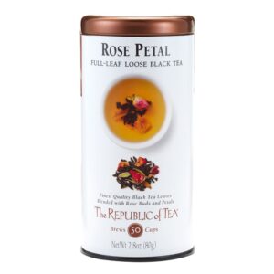 the republic of tea rose petal full-leaf loose black tea, 2.8 oz tin | steeps 50 cups | caffeinated