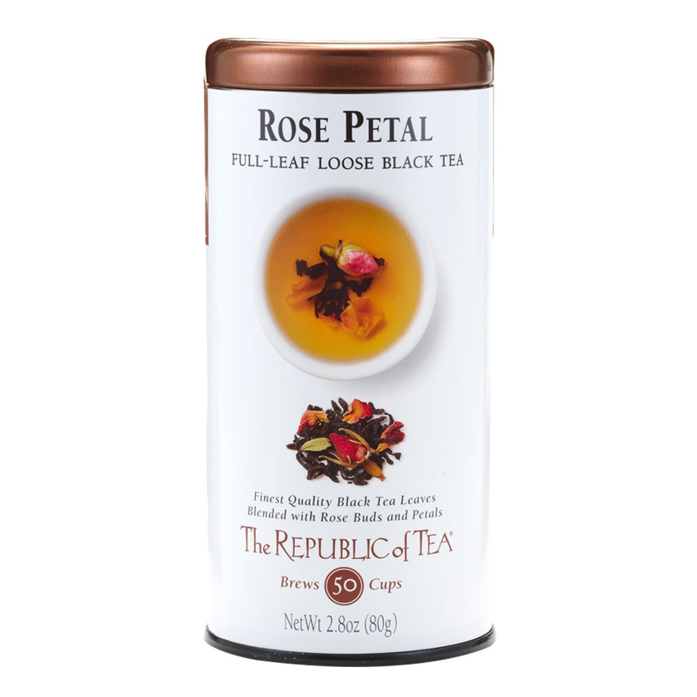 The Republic of Tea Rose Petal Full-Leaf Loose Black Tea, 2.8 Oz Tin | Steeps 50 Cups | Caffeinated