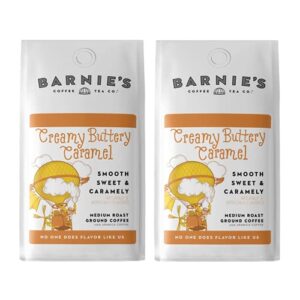 barnie's creamy buttery caramel ground coffee with smooth and sweet caramel flavor, medium roasted arabica coffee beans, gluten and nut free, 12 oz bag (pack of 2)