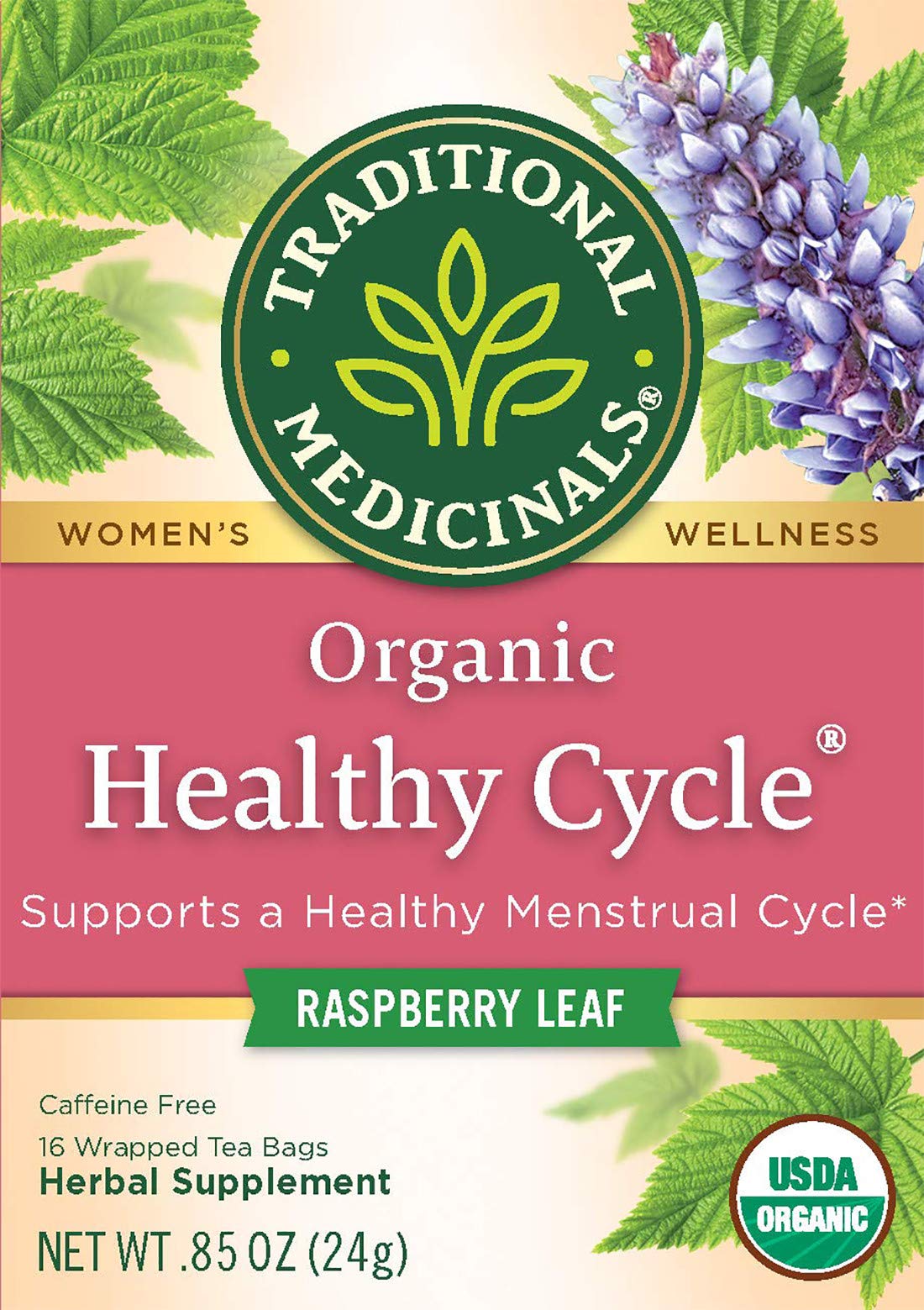 Traditional Medicinals Organic Healthy Cycle Raspberry leaf caffeine Free Herbal Tea 16 Ea 0.85 oz