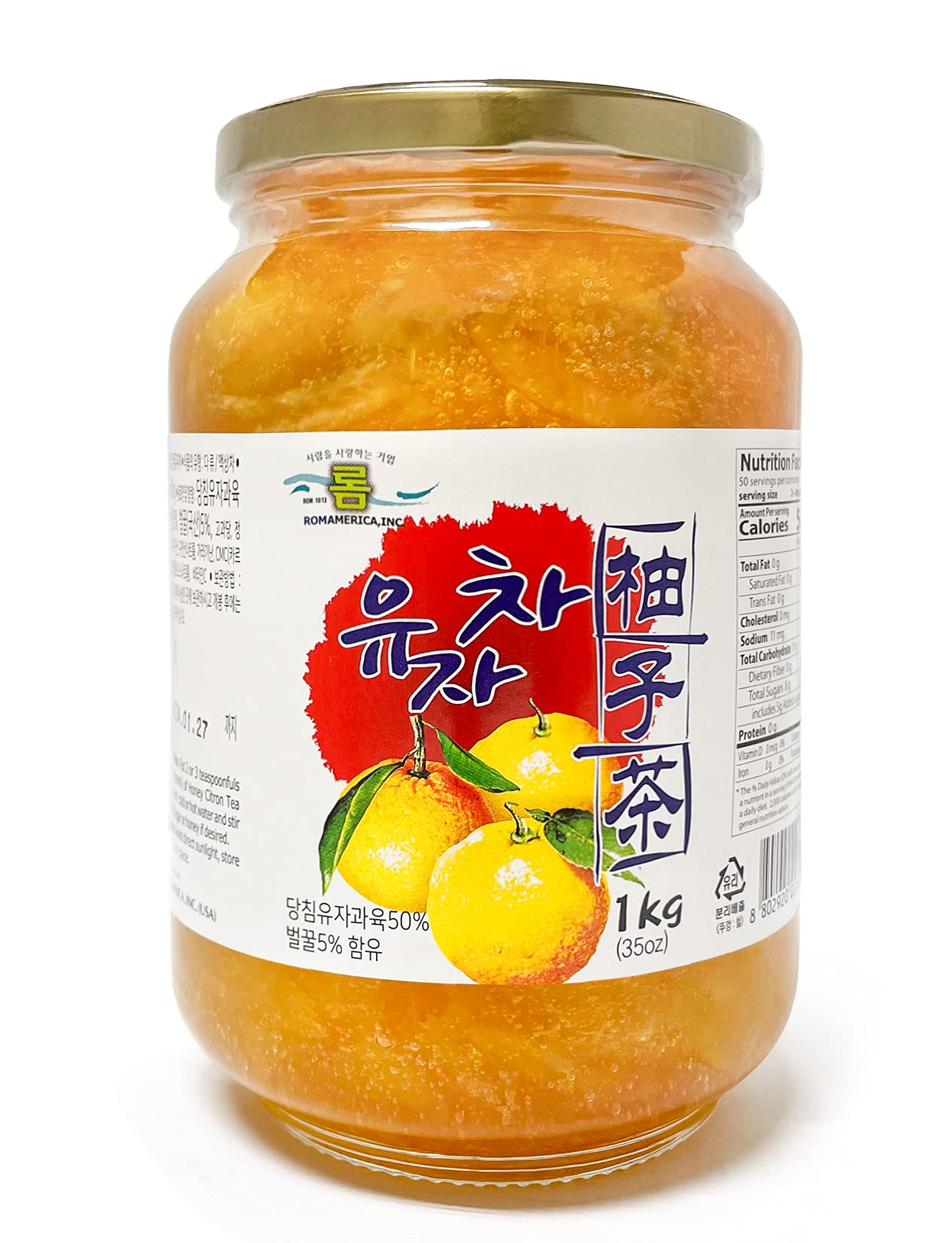 ROM AMERICA Premium Korean Honey Citron Tea, All Natural Authentic Fresh Yuzu Marmalade Jam for Tea, Juice, Salad Dressing, Spreads, Smoothies 꿀 유자차 - 35oz (Pack of 1)