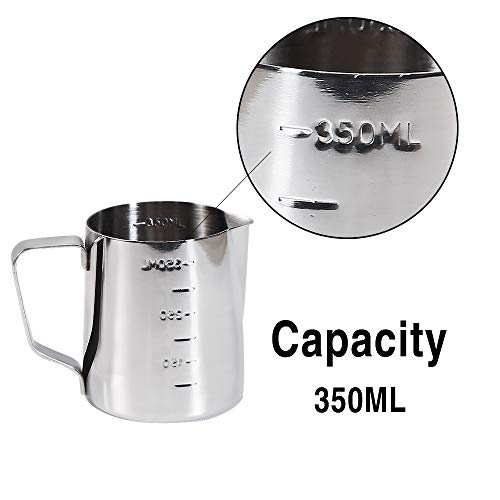 Coffee Milk Frothing Pitcher Cup with Measurement Inside Thermometer set 12oz/350ML Stainless Steel Espresso Steaming Pitcher Tool for Cappuccino Machines Espresso Pitcher Latte Art