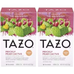 tazo foragers prickly pear cactus tea. 16 count herbal tea bags. caffeine free. 2 pack.
